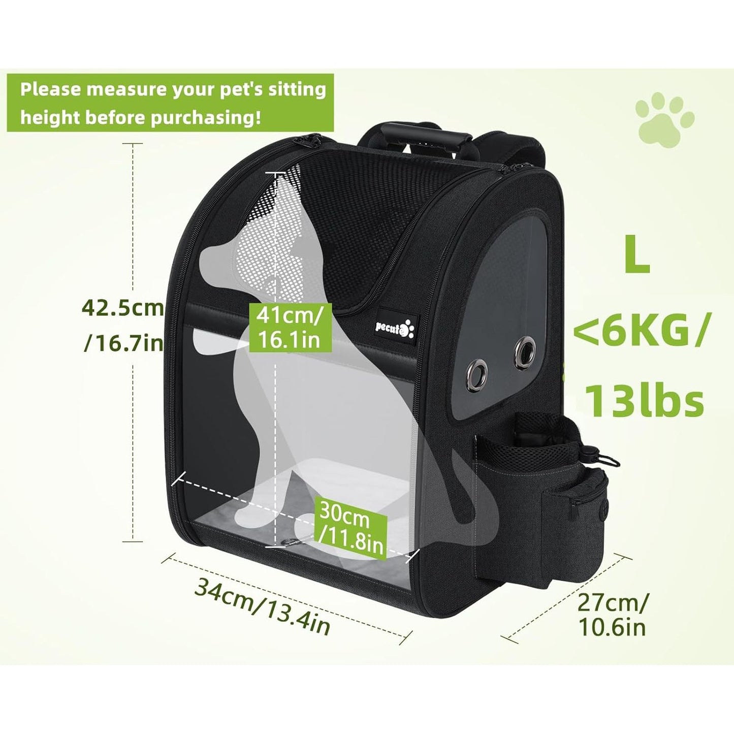 Dog Carrier Backpack Expandable, Pet Backpack Carrier for Small Dogs & Cats up to 18 Lbs, Waterproof & Breathable Mesh Design, Ideal for Hiking, Travel, Camping, and Outdoor Adventures Black