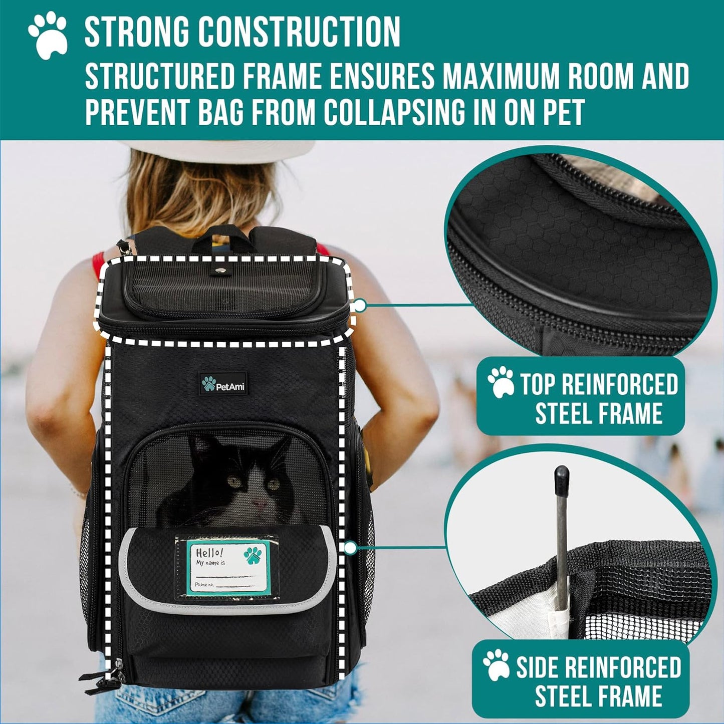 Dog Backpack Carrier, Airline Approved Cat Backpacks for Carrying Small Large Cats, Pet Carrier Back Pack, Ventilated Soft Sided for Travel, Hiking, Camping, Max 18 Lbs, Black
