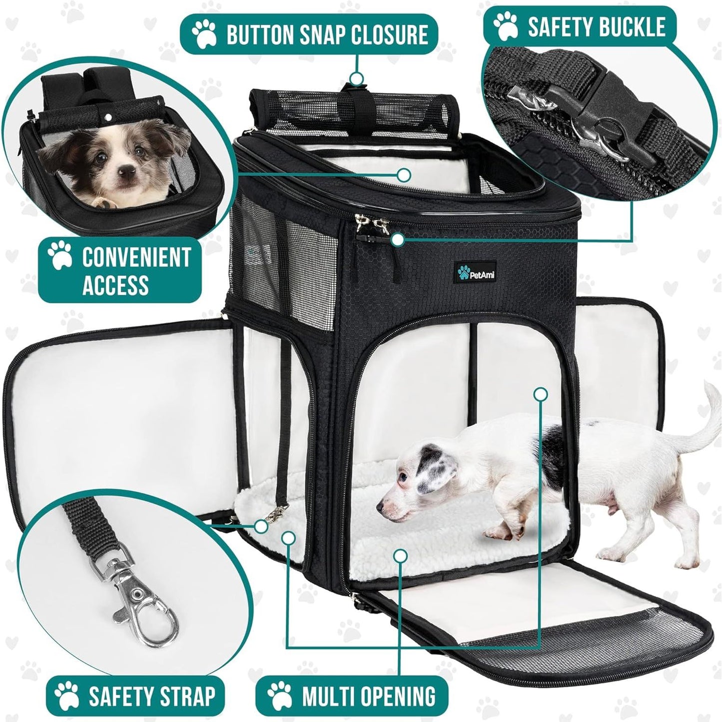 Dog Backpack Carrier, Airline Approved Cat Backpacks for Carrying Small Large Cats, Pet Carrier Back Pack, Ventilated Soft Sided for Travel, Hiking, Camping, Max 18 Lbs, Black