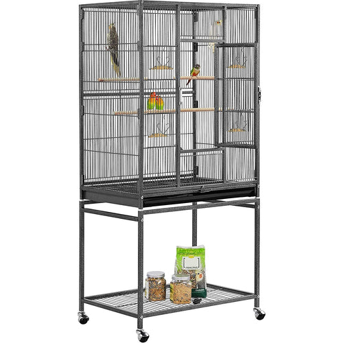 54-Inch Wrought Iron Standing Large Parrot Parakeet Flight Bird Cage for Small Parrot Cockatiel Sun Parakeet Green Cheek Conure Lovebird Budgie Finch Canary Bird Cage with Stand