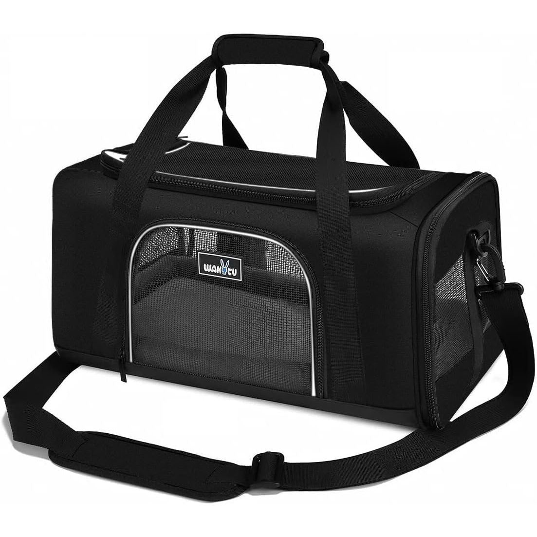 TSA Approved Pet Carrier for Small Medium Cats and Dogs | Dog Carrier with Adequate Ventilation | 4 Mesh Windows, 3 Entrance, Locking Safety Zippers, Padded Shoulder Strap, Black