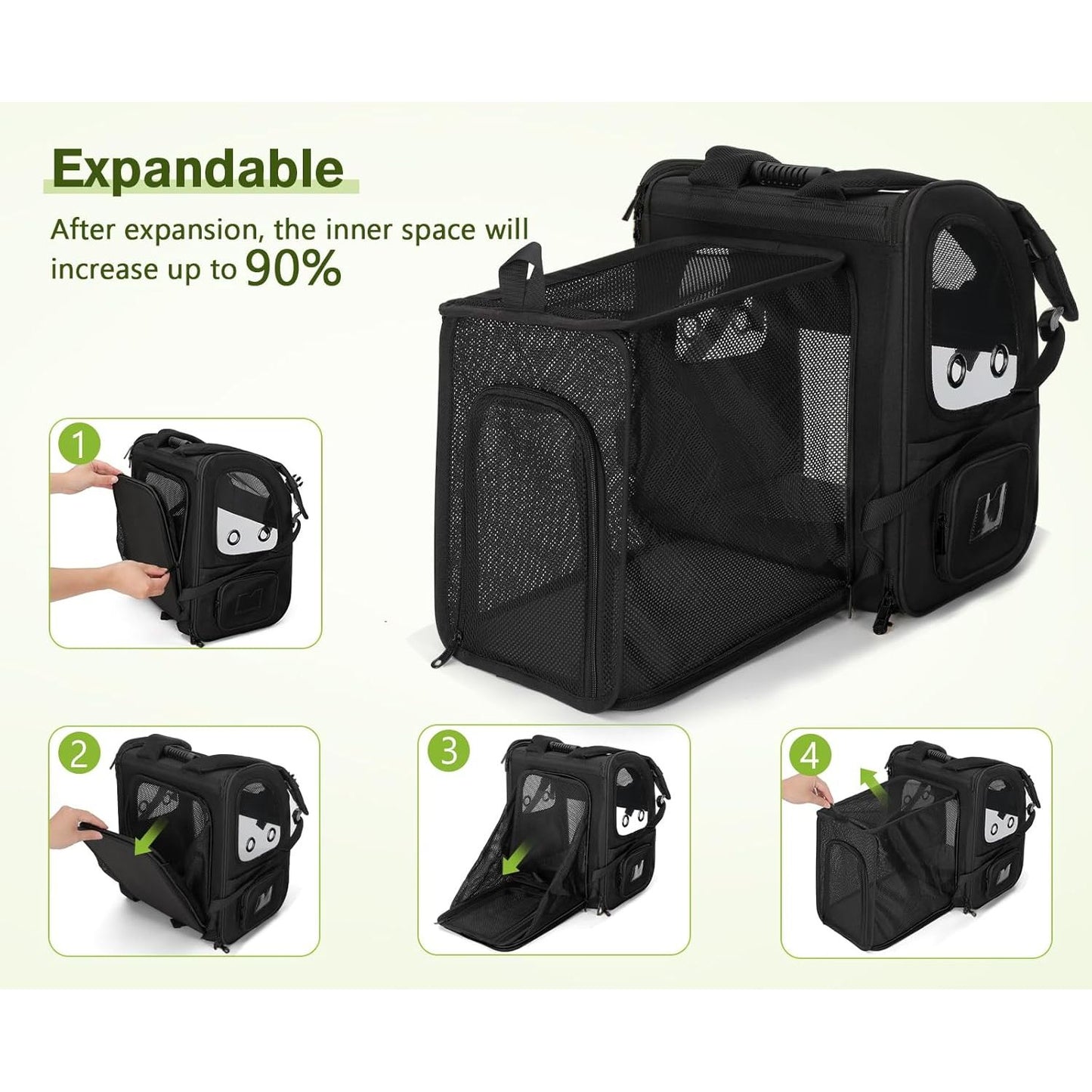 Dog Carrier Backpack Expandable, Pet Backpack Carrier for Small Dogs & Cats up to 18 Lbs, Waterproof & Breathable Mesh Design, Ideal for Hiking, Travel, Camping, and Outdoor Adventures Black