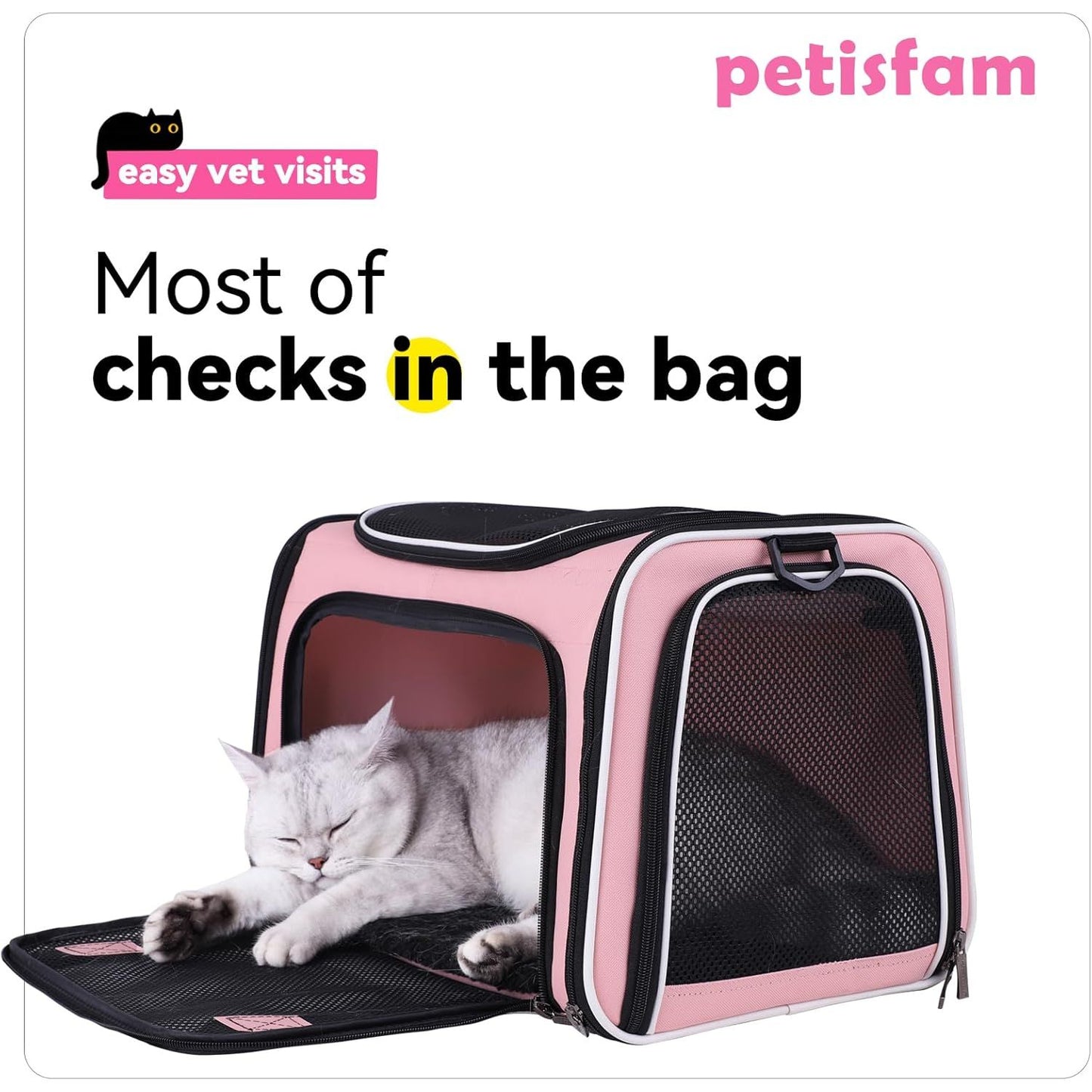 Soft Pet Carrier for Medium Cats and Small Dogs with Cozy Bed, 3 Doors, Top Entrance | Airline Approved, Escape-Proof, Breathable, Leak-Proof, Easy Storage (Pink)