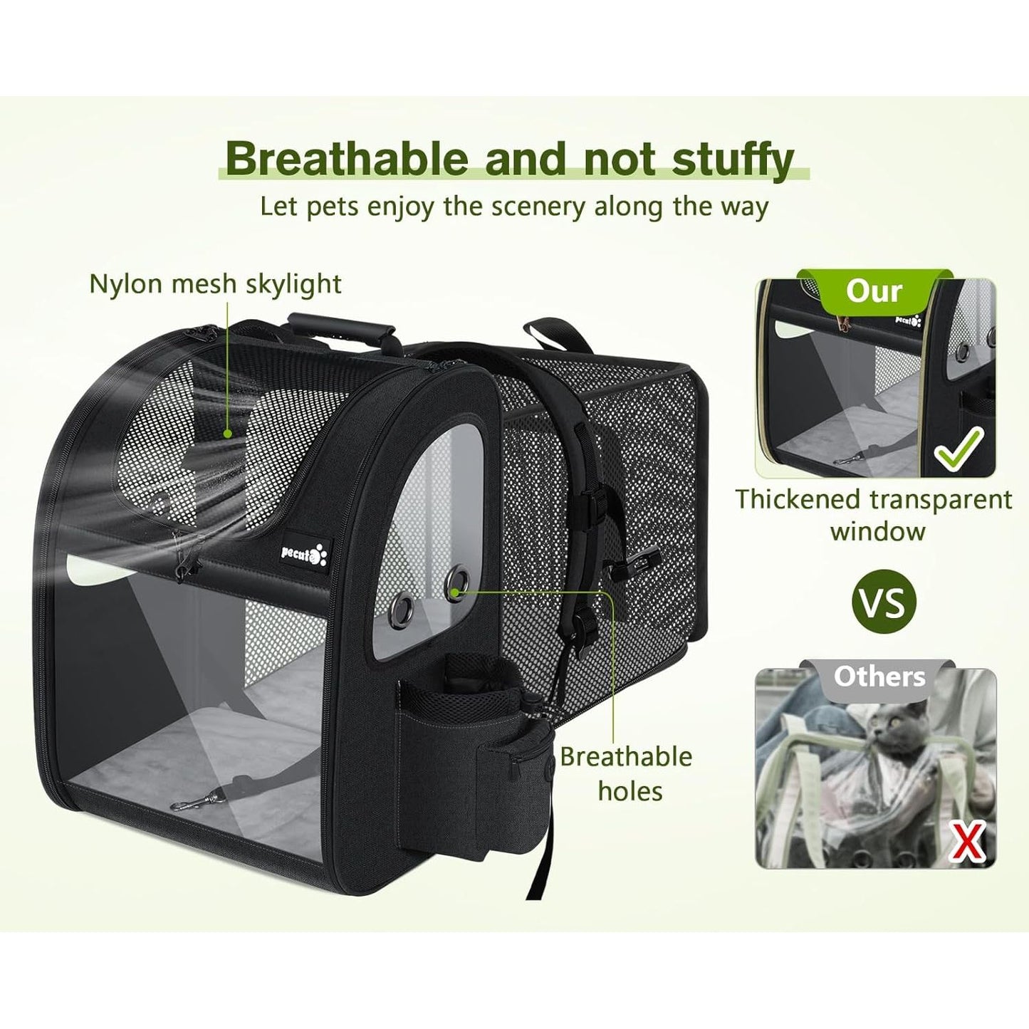 Dog Carrier Backpack Expandable, Pet Backpack Carrier for Small Dogs & Cats up to 18 Lbs, Waterproof & Breathable Mesh Design, Ideal for Hiking, Travel, Camping, and Outdoor Adventures Black