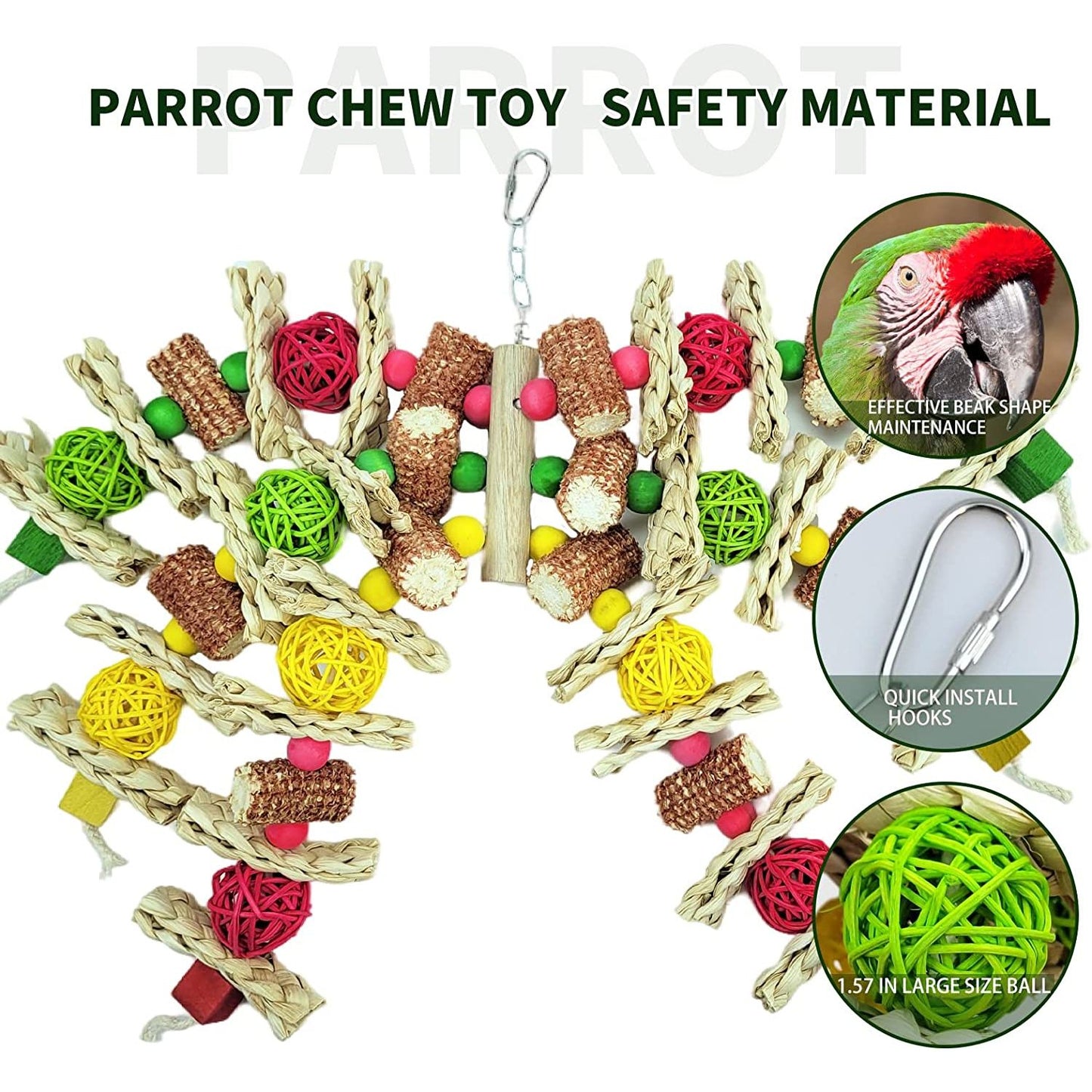 Parrot Toys, Natural Corn Cob Chewable Bird Toys for African Grey Parrots and Various Amazon Parrots, Macaw Food Grade Toys, Love Birds Parrot Cage Toys.