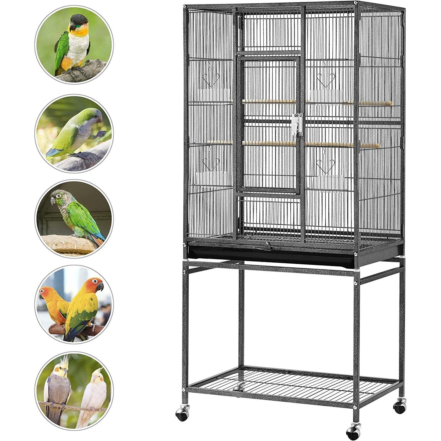 54-Inch Wrought Iron Standing Large Parrot Parakeet Flight Bird Cage for Small Parrot Cockatiel Sun Parakeet Green Cheek Conure Lovebird Budgie Finch Canary Bird Cage with Stand