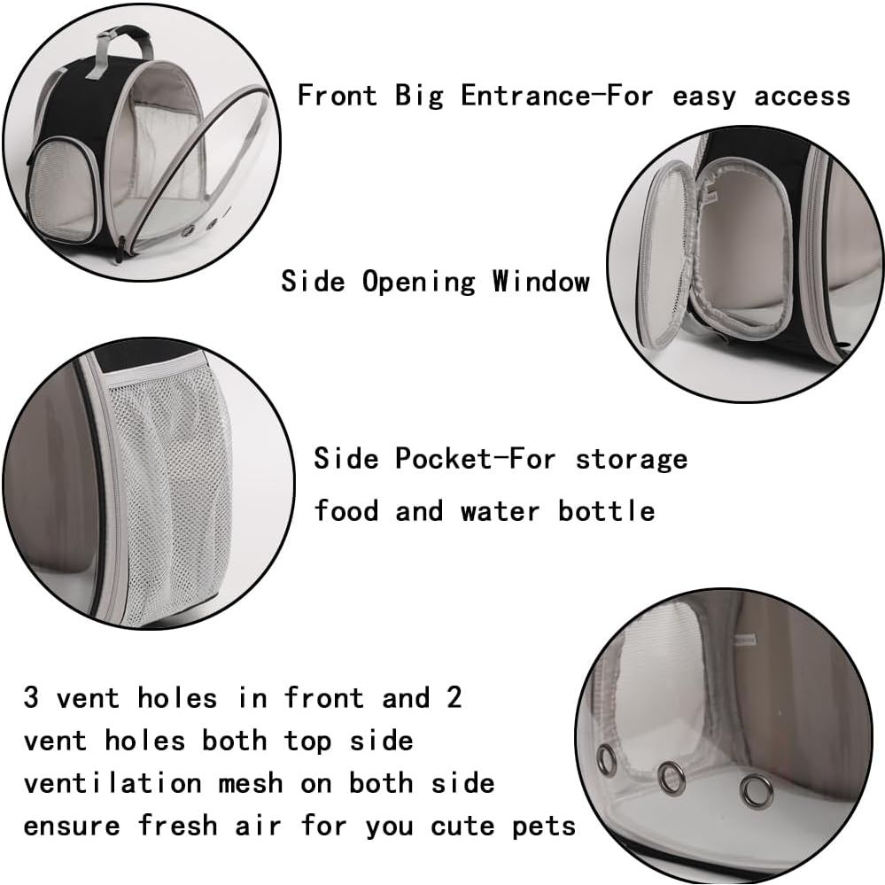 Guinea Pig Backpack Carrier, Reptile Outdoor Used,Bearded Dragon Carrier Backpack with Clear Bubble Window,Small Animal Travel Backpack for Hedgehog Rat Parrot, Airline Approved (Grey, Backpack)