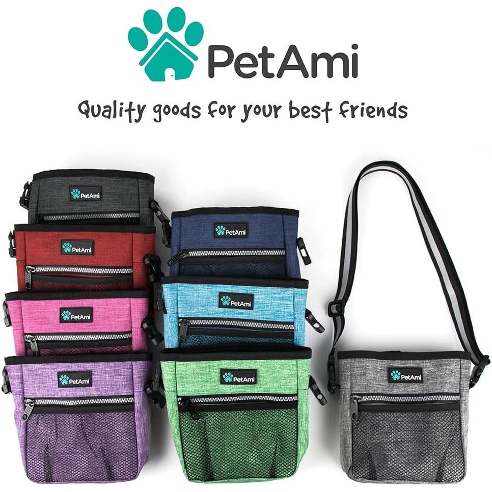 Deluxe Dog Training Pouch with Shoulder/Waist Strap and Built-In Poop Bag Dispenser | Dog Treat Training Bag for Treats Kibbles Pet Toys | Collapsible Food/Water Bowl Included
