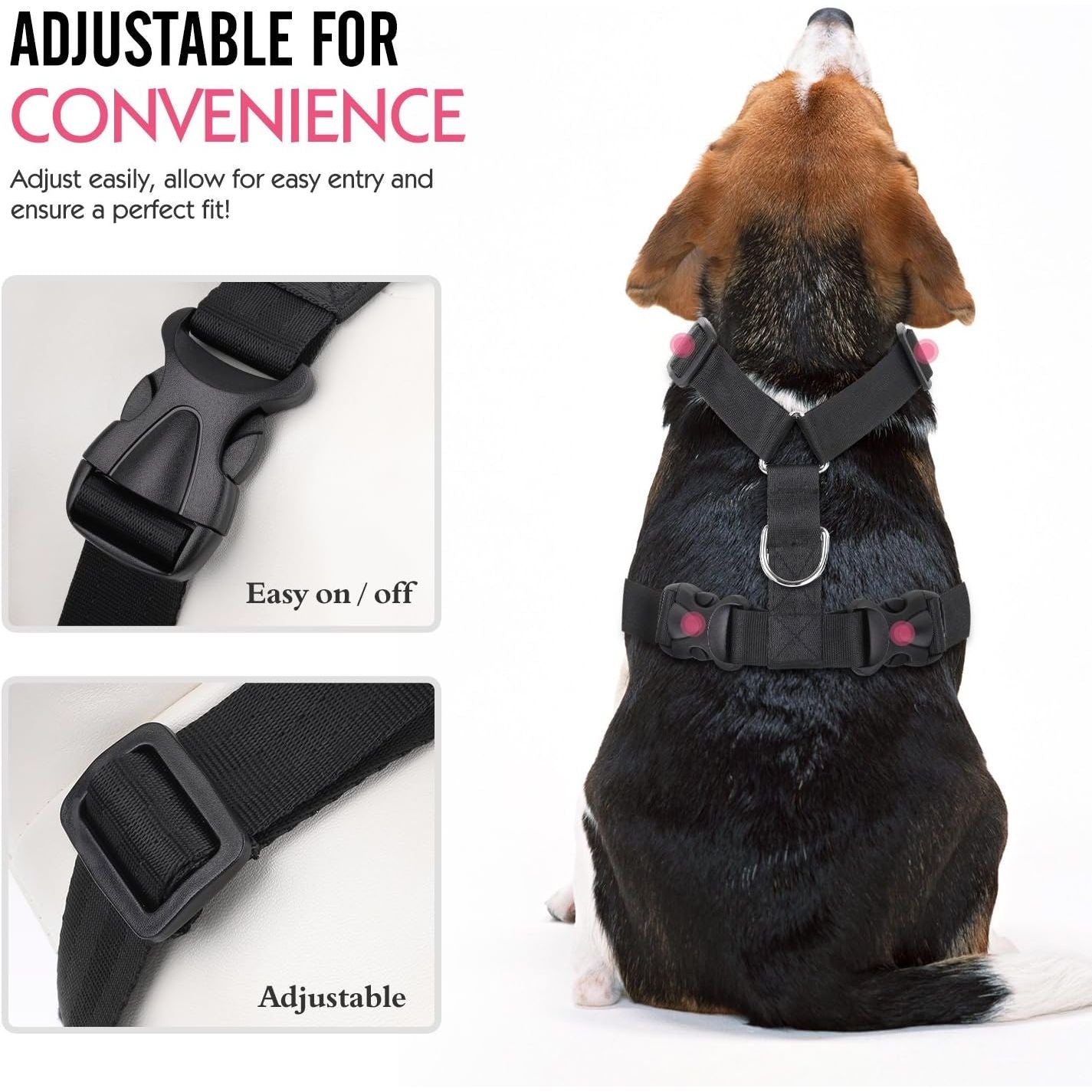 Dog Safety Vest Harness, Pet Car Harness Vehicle Seat Belt with Adjustable Strap and Buckle Clip, Easy Control for Driving Traveling Safety for Small Medium Dogs Cats, Medium, Black