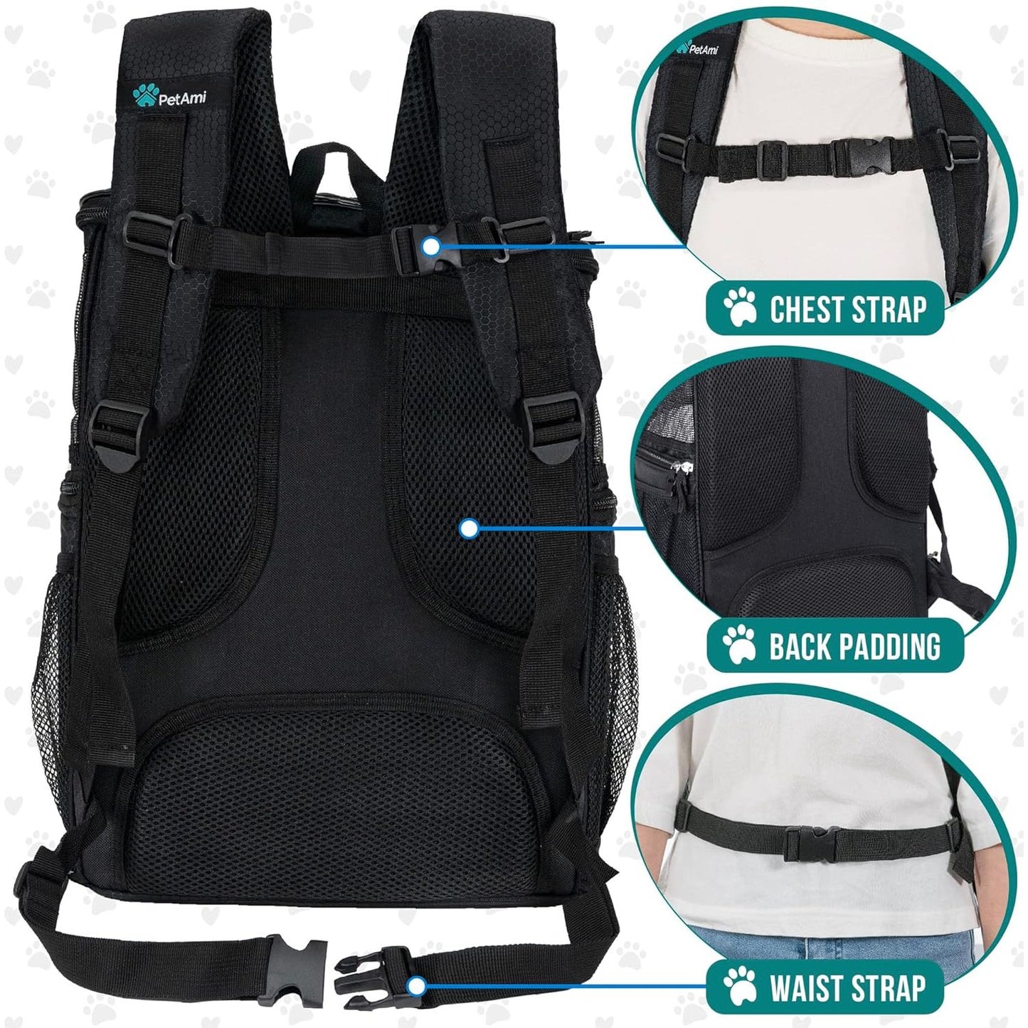 Dog Backpack Carrier, Airline Approved Cat Backpacks for Carrying Small Large Cats, Pet Carrier Back Pack, Ventilated Soft Sided for Travel, Hiking, Camping, Max 18 Lbs, Black