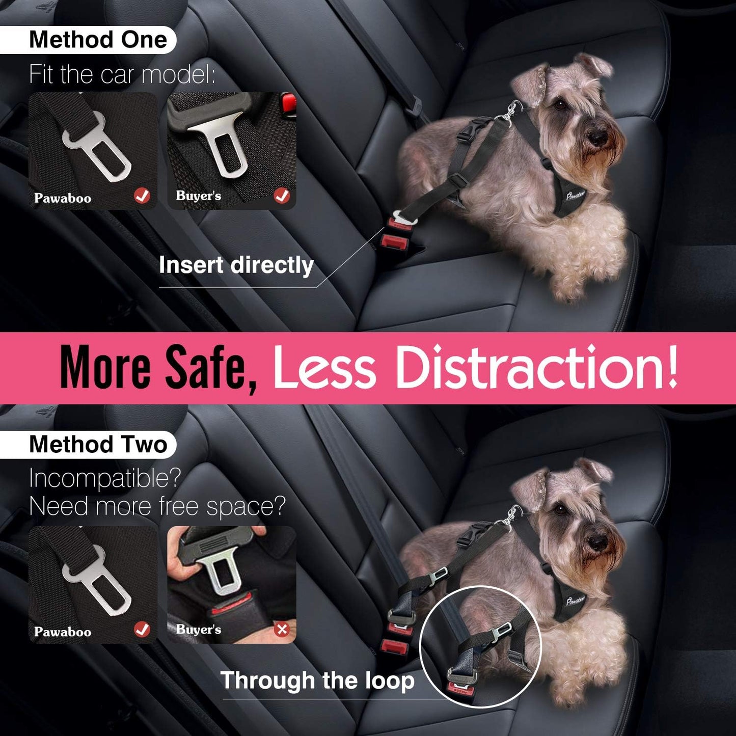 Dog Safety Vest Harness, Pet Car Harness Vehicle Seat Belt with Adjustable Strap and Buckle Clip, Easy Control for Driving Traveling Safety for Small Medium Dogs Cats, Medium, Black
