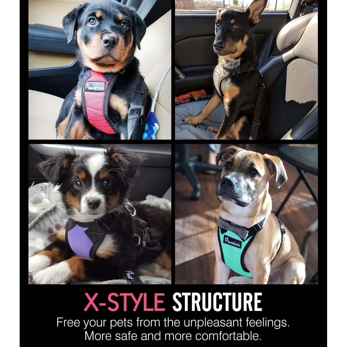 Dog Safety Vest Harness, Pet Car Harness Vehicle Seat Belt with Adjustable Strap and Buckle Clip, Easy Control for Driving Traveling Safety for Small Medium Dogs Cats, Medium, Black