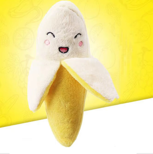 Pet Supply 1Pc Plush Banana Shape Dog Squeak Sound Toys Fruit Interactive Cat Dog Toy
