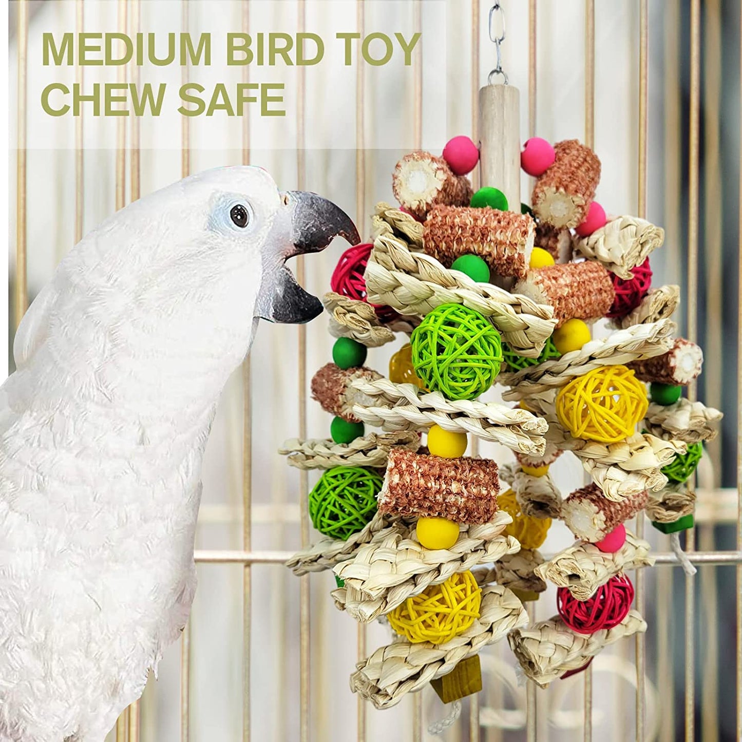 Parrot Toys, Natural Corn Cob Chewable Bird Toys for African Grey Parrots and Various Amazon Parrots, Macaw Food Grade Toys, Love Birds Parrot Cage Toys.