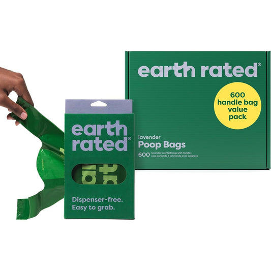 Dog Poop Bags with Easy-To-Tie Handles, Extra Wide Opening, Dispensing Boxes, Guaranteed Leakproof, Lavender, 600 Handle Bags