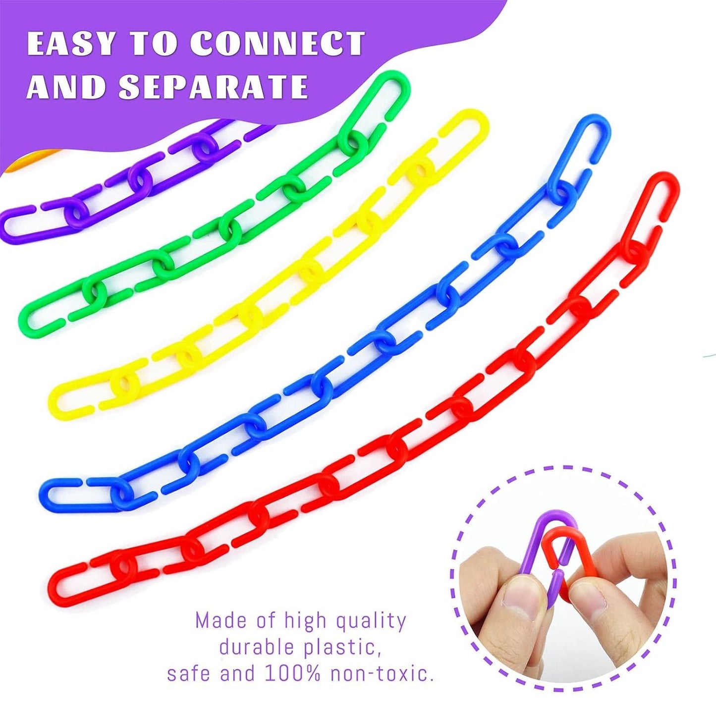 JIALEEY 100PCS Plastic Chain Links, Children'S Learning Toy, Mix Color Rainbow DIY C-Clips Chains Hooks Swing Climbing Cage Toys for Bird Sugar Glider Rat Parrot