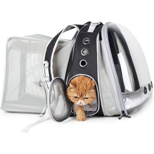 Cat Carrier Backpack, Bubble Dual Expandable Backpack Carrier, Pets and Small Dogs,Airline-Approved, Designed for Travel, Hiking, Walking & Outdoor Use (Dual Expandable-Black)