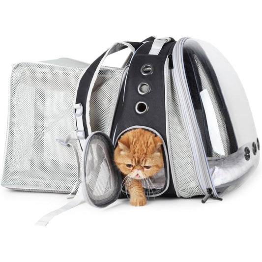 Cat Carrier Backpack, Bubble Dual Expandable Backpack Carrier, Pets and Small Dogs,Airline-Approved, Designed for Travel, Hiking, Walking & Outdoor Use (Dual Expandable-Black)