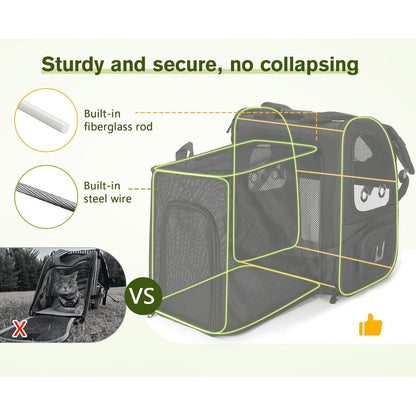 Dog Carrier Backpack Expandable, Pet Backpack Carrier for Small Dogs & Cats up to 18 Lbs, Waterproof & Breathable Mesh Design, Ideal for Hiking, Travel, Camping, and Outdoor Adventures Black