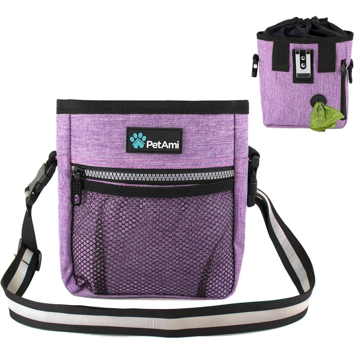 Deluxe Dog Training Pouch with Shoulder/Waist Strap and Built-In Poop Bag Dispenser | Dog Treat Training Bag for Treats Kibbles Pet Toys | Collapsible Food/Water Bowl Included