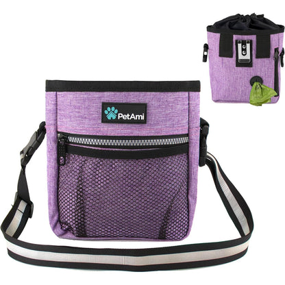Deluxe Dog Training Pouch with Shoulder/Waist Strap and Built-In Poop Bag Dispenser | Dog Treat Training Bag for Treats Kibbles Pet Toys | Collapsible Food/Water Bowl Included
