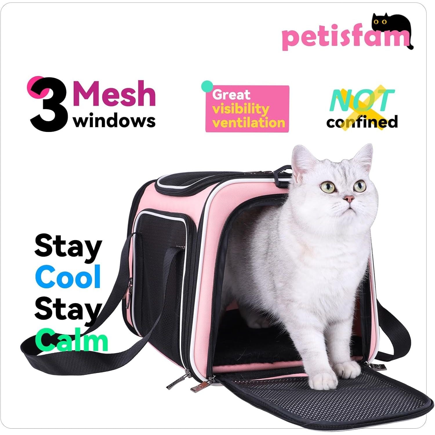 Soft Pet Carrier for Medium Cats and Small Dogs with Cozy Bed, 3 Doors, Top Entrance | Airline Approved, Escape-Proof, Breathable, Leak-Proof, Easy Storage (Pink)