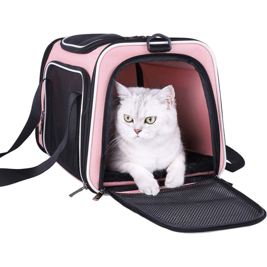 Soft Pet Carrier for Medium Cats and Small Dogs with Cozy Bed, 3 Doors, Top Entrance | Airline Approved, Escape-Proof, Breathable, Leak-Proof, Easy Storage (Pink)