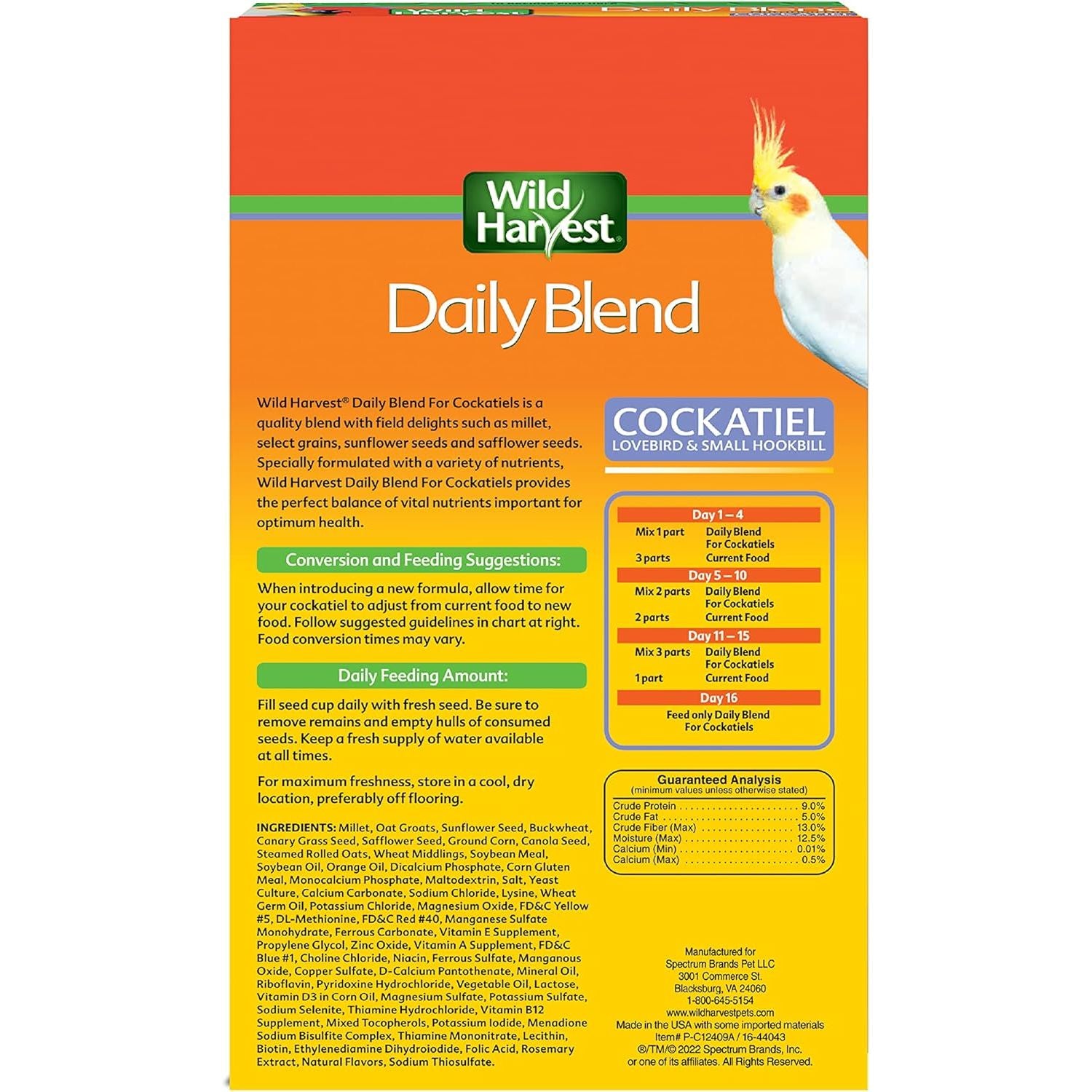 Daily Blend  Nutrition Diet, Bird Food for Cockatiels, Lovebirds and Small Hookbills, 2 Pounds