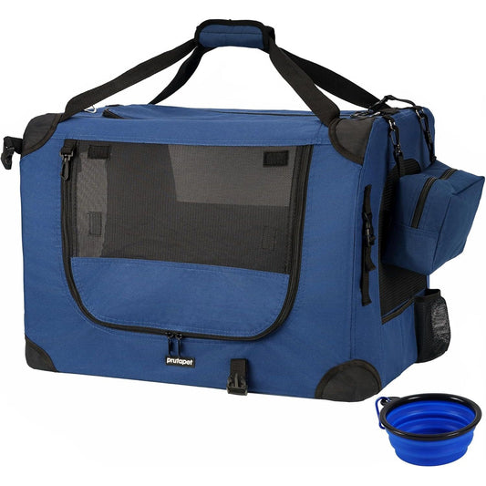 Large Cat Carrier 24"X16.5"X16.5" Portable Dog Crate for Small Medium Dogs Collapsible Traveling Pet Crate with Collapsible Bowl