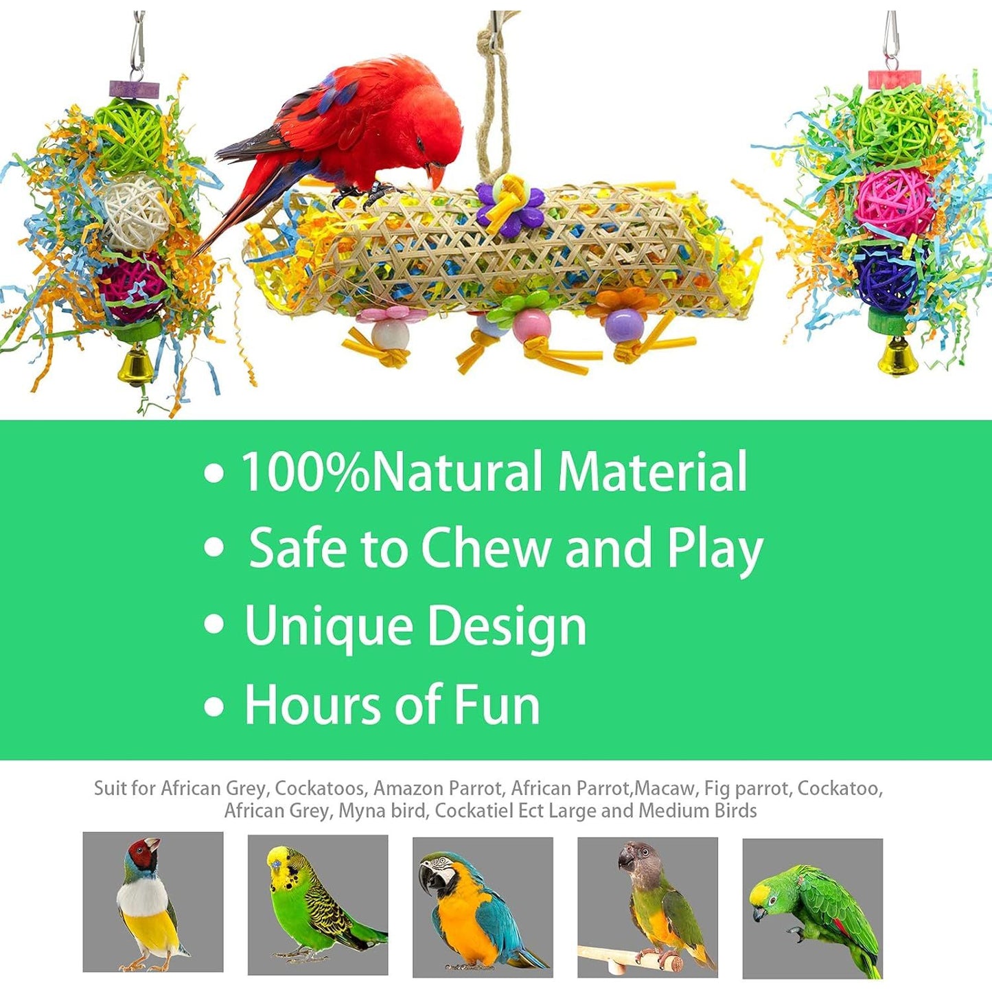 SHANTU 3Pack Bird Chewing Toys Foraging Shredder Toy Parrot Cage Shredder Toy Bird Loofah Toys Foraging Hanging Toy for Cockatiel Conure African Grey Parrot