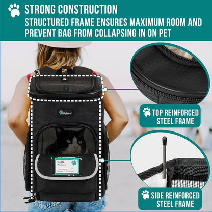 Dog Backpack Carrier, Airline Approved Cat Backpacks for Carrying Small Large Cats, Pet Carrier Back Pack, Ventilated Soft Sided for Travel, Hiking, Camping, Max 18 Lbs, Black