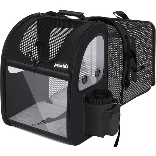 Dog Carrier Backpack Expandable, Pet Backpack Carrier for Small Dogs & Cats up to 18 Lbs, Waterproof & Breathable Mesh Design, Ideal for Hiking, Travel, Camping, and Outdoor Adventures Black