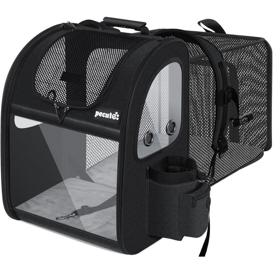Dog Carrier Backpack Expandable, Pet Backpack Carrier for Small Dogs & Cats up to 18 Lbs, Waterproof & Breathable Mesh Design, Ideal for Hiking, Travel, Camping, and Outdoor Adventures Black