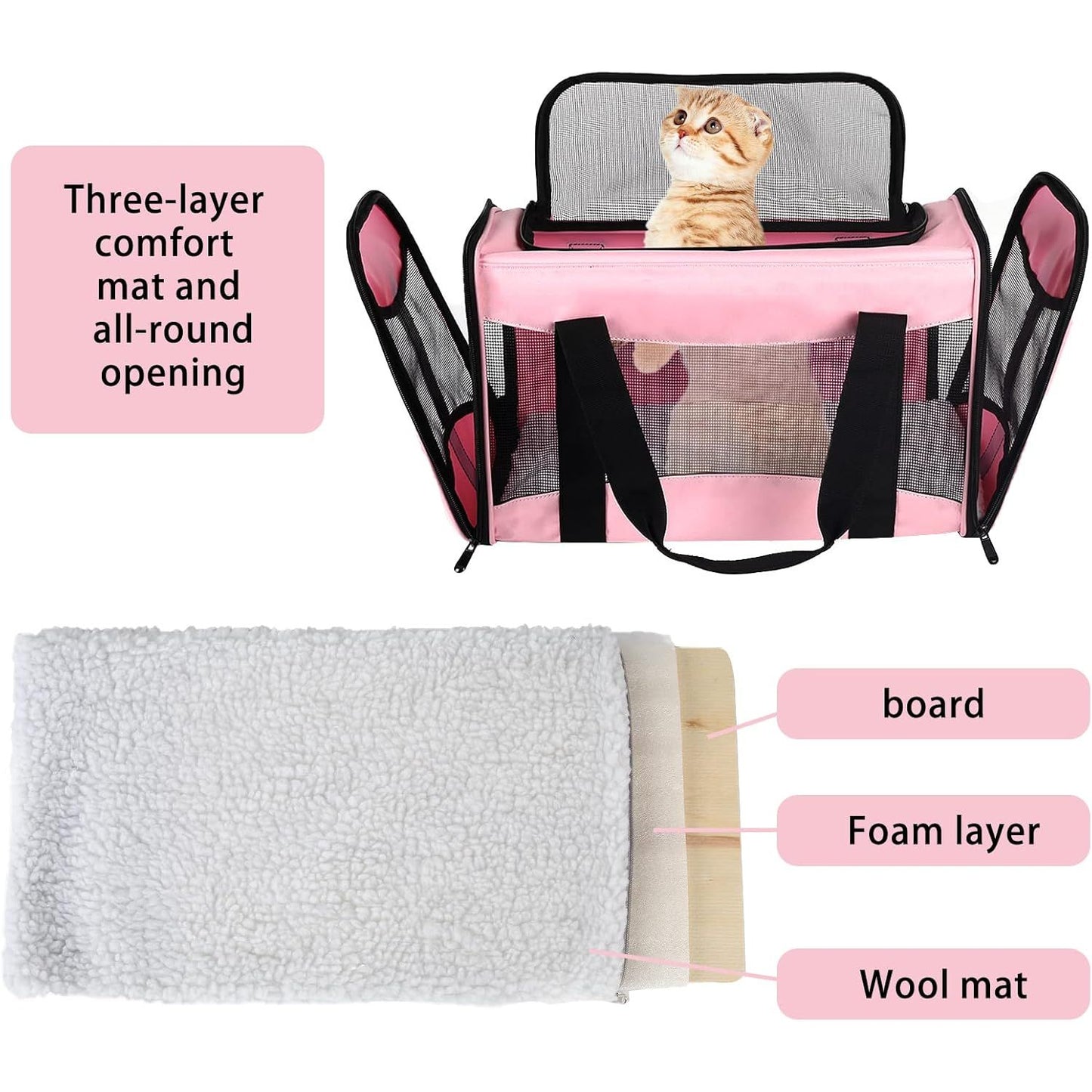 Cat Carrier Large Dog Cat Carriers Puppies up to 30Lbs, Big Dog Carrier Soft Sided, Collapsible Travel Puppy Carrier (X-Large, Pink)