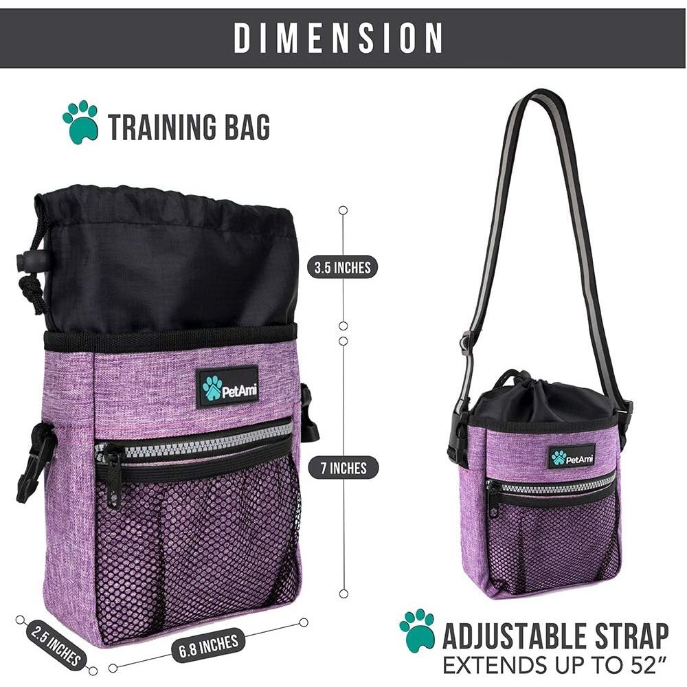 Deluxe Dog Training Pouch with Shoulder/Waist Strap and Built-In Poop Bag Dispenser | Dog Treat Training Bag for Treats Kibbles Pet Toys | Collapsible Food/Water Bowl Included