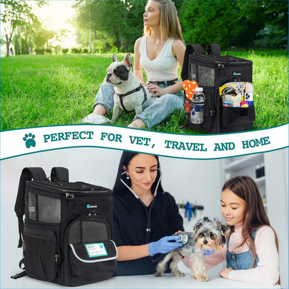 Dog Backpack Carrier, Airline Approved Cat Backpacks for Carrying Small Large Cats, Pet Carrier Back Pack, Ventilated Soft Sided for Travel, Hiking, Camping, Max 18 Lbs, Black