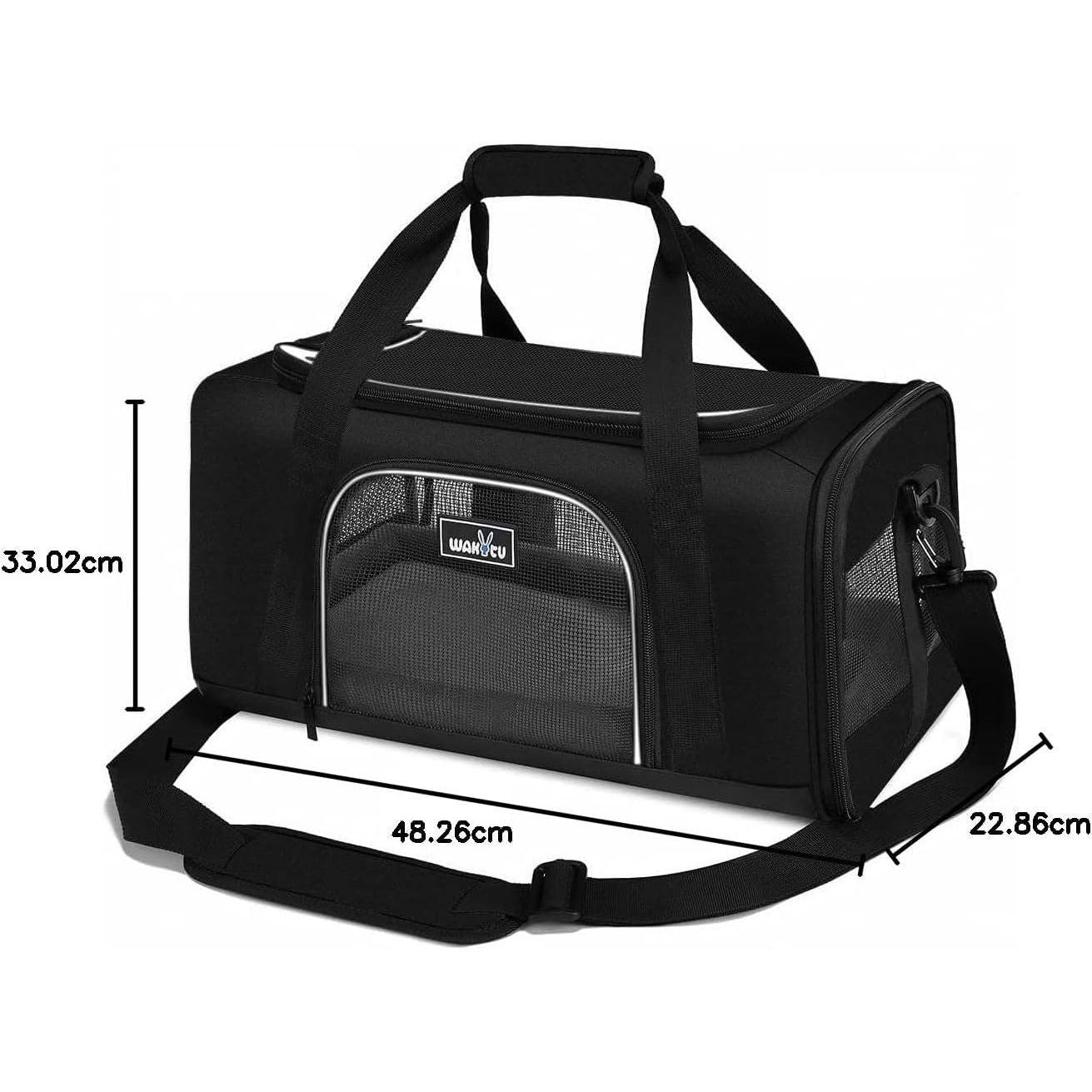 TSA Approved Pet Carrier for Small Medium Cats and Dogs | Dog Carrier with Adequate Ventilation | 4 Mesh Windows, 3 Entrance, Locking Safety Zippers, Padded Shoulder Strap, Black