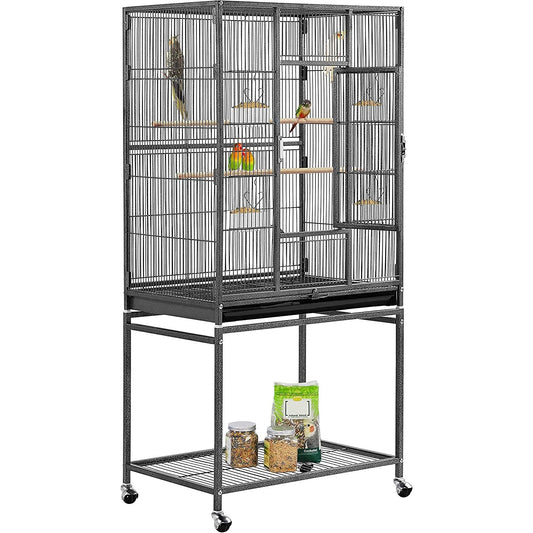 54-Inch Wrought Iron Standing Large Parrot Parakeet Flight Bird Cage for Small Parrot Cockatiel Sun Parakeet Green Cheek Conure Lovebird Budgie Finch Canary Bird Cage with Stand