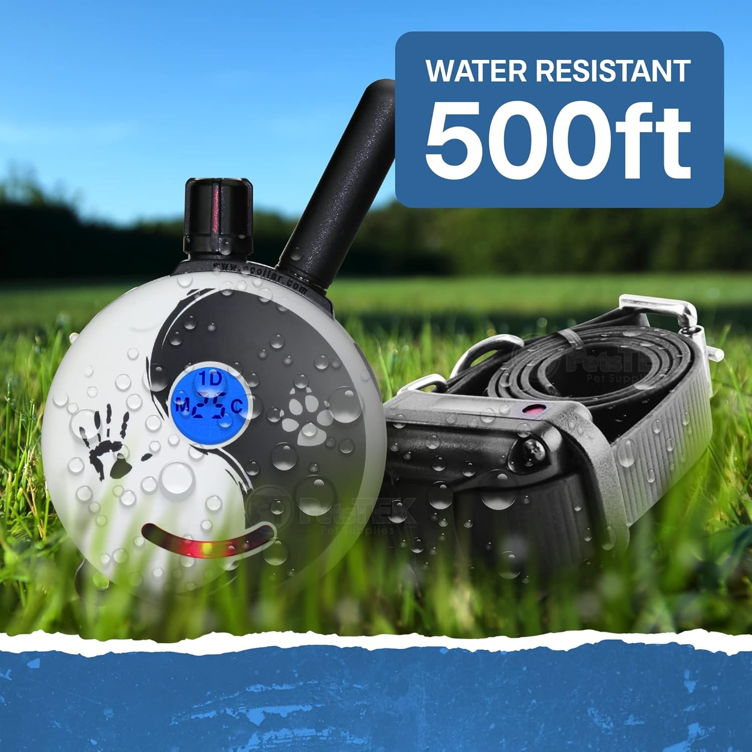 E-Collar - ET-300ZEN - 1/2 Mile Remote Waterproof Trainer Mini  - Static, Vibration and Sound Stimulation Collar with Petstek Dog Training Clicker