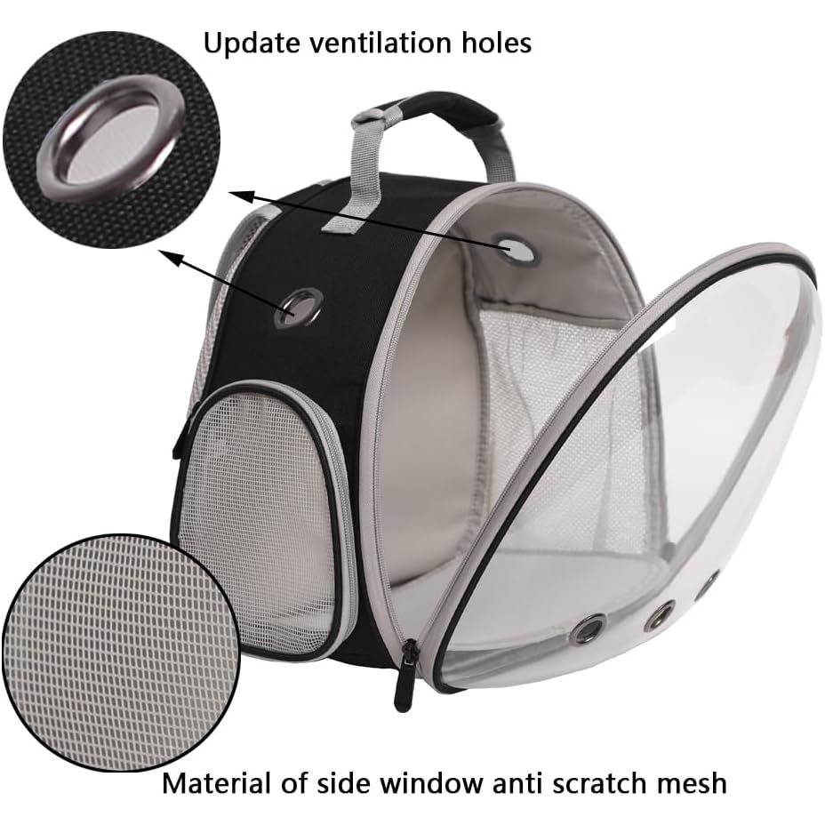Guinea Pig Backpack Carrier, Reptile Outdoor Used,Bearded Dragon Carrier Backpack with Clear Bubble Window,Small Animal Travel Backpack for Hedgehog Rat Parrot, Airline Approved (Grey, Backpack)