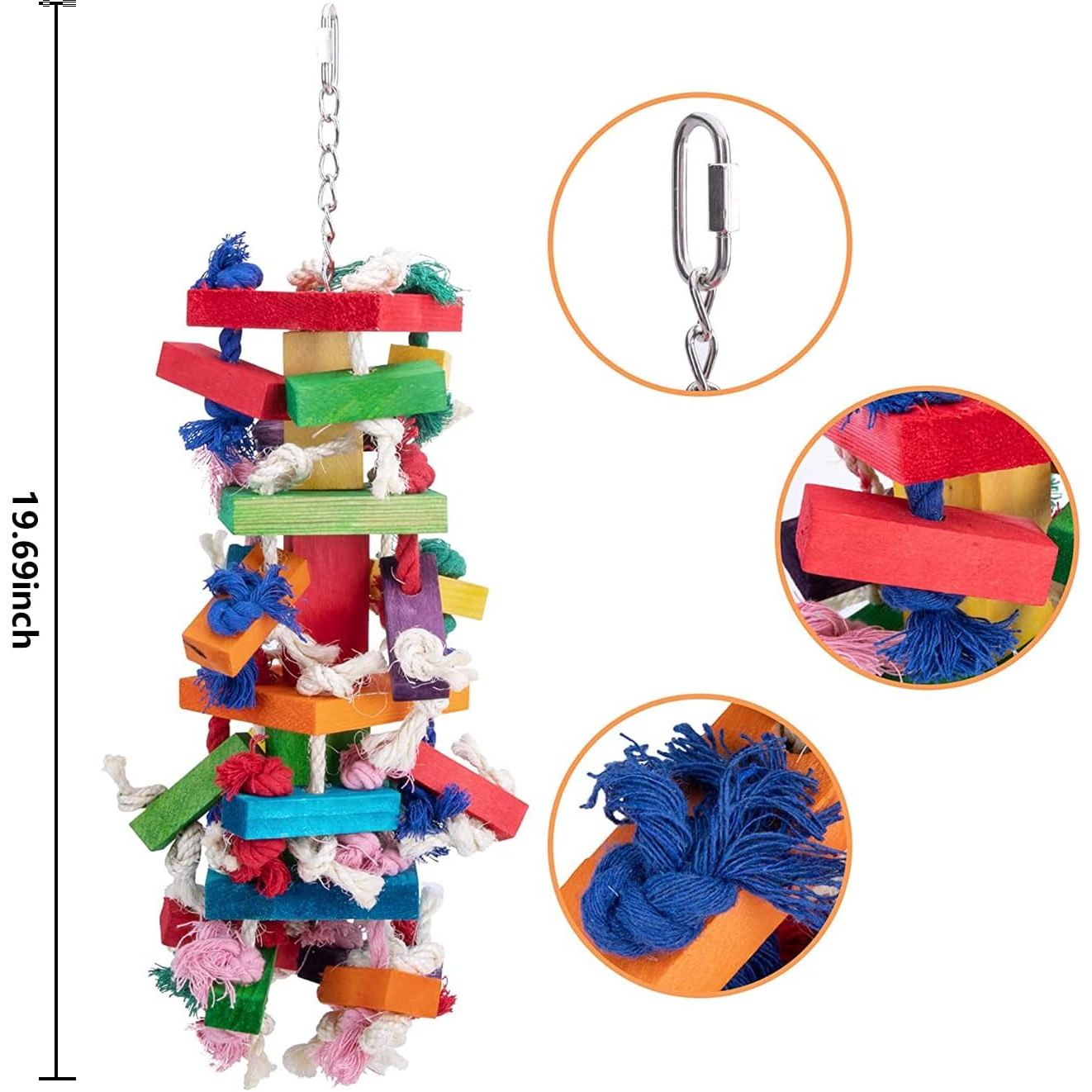 Bird Block Knots Tearing Toy -19.7 Inch Multicolored Natural Wooden Parrot Chewing Toy Suggested for Macaws Cokatoos,African Grey and a Variety of Amazon Parrots.(Large Size)