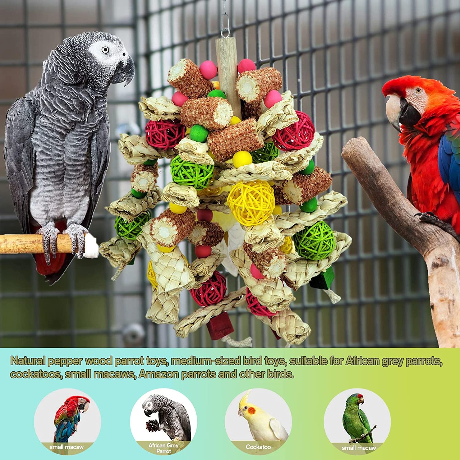 Parrot Toys, Natural Corn Cob Chewable Bird Toys for African Grey Parrots and Various Amazon Parrots, Macaw Food Grade Toys, Love Birds Parrot Cage Toys.