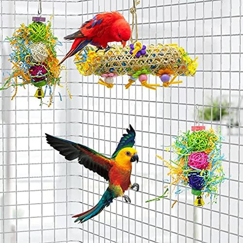SHANTU 3Pack Bird Chewing Toys Foraging Shredder Toy Parrot Cage Shredder Toy Bird Loofah Toys Foraging Hanging Toy for Cockatiel Conure African Grey Parrot