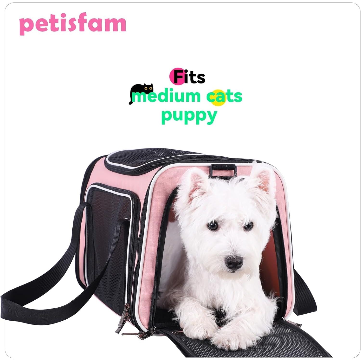 Soft Pet Carrier for Medium Cats and Small Dogs with Cozy Bed, 3 Doors, Top Entrance | Airline Approved, Escape-Proof, Breathable, Leak-Proof, Easy Storage (Pink)