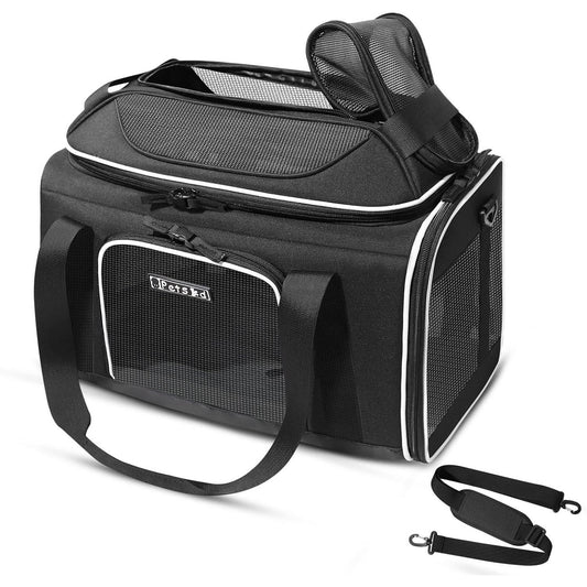 Top-Expandable Pet Carrier 18X11X11 Inches Delta American United Airline Approved, Soft-Sided Carrier for Small Cats and Dogs with Locking Safety Zippers and Anti-Scratch Mesh(Black)