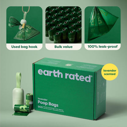 (A Canadian Company), Dog Poop Bag Holder with Dog Poop Bags Rolls, Durable and Guaranteed Leakproof, Lavender Scented, 1 Dispenser and 900 Bags