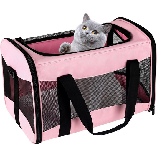 Cat Carrier Large Dog Cat Carriers Puppies up to 30Lbs, Big Dog Carrier Soft Sided, Collapsible Travel Puppy Carrier (X-Large, Pink)