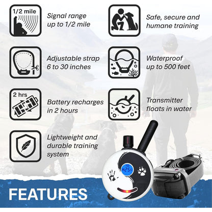 E-Collar - ET-300ZEN - 1/2 Mile Remote Waterproof Trainer Mini  - Static, Vibration and Sound Stimulation Collar with Petstek Dog Training Clicker