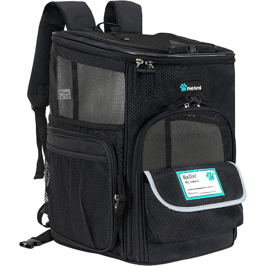 Dog Backpack Carrier, Airline Approved Cat Backpacks for Carrying Small Large Cats, Pet Carrier Back Pack, Ventilated Soft Sided for Travel, Hiking, Camping, Max 18 Lbs, Black