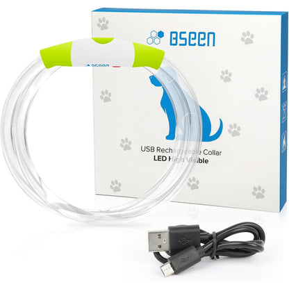 Led Dog Collar,  USB Rechargeable Flash Dog Necklace Light, Pet Safety Collar Makes Your Beloved Dogs Be Seen at Night for Small Medium Large Dogs